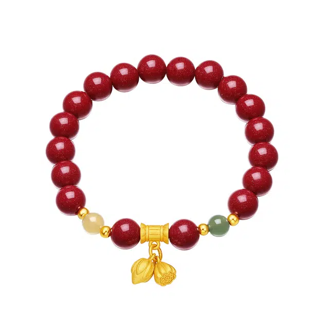 贝戈丽丝 【鸿运当头 朱事顺利】复古新中式两世欢花开并蒂幸福美满腕饰好事莲莲荷荷美美吉祥美好#好运再造辰砂 朱砂 手串 男女同款情侣款