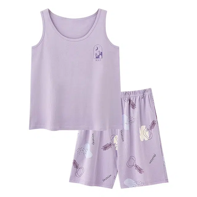 睦隆世家 短裤带胸垫高档可外穿大码休闲舒适家居服睡衣套装 女款