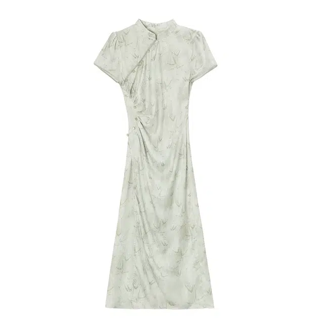 比利斯山羊 新中式旗袍休闲印花短袖连衣裙 女款