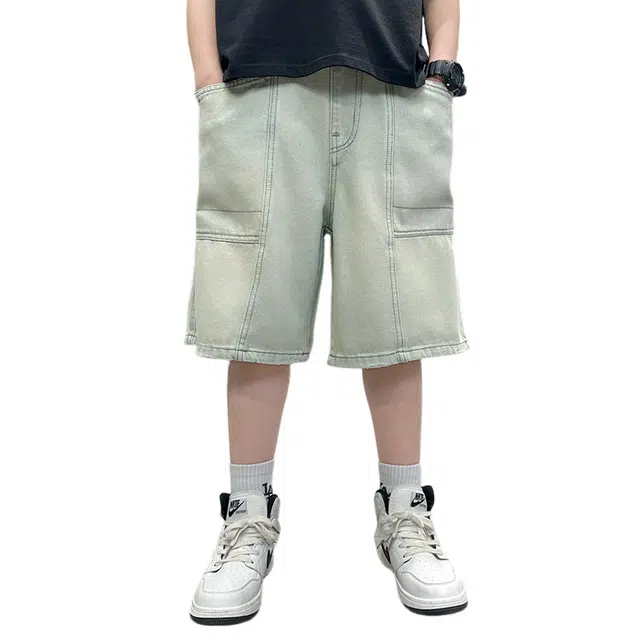 雅鹿 舒适个性简约短裤 儿童款 淡蓝色