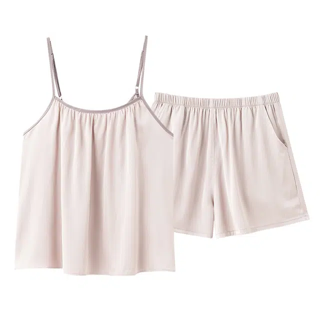 俏佳人 带胸垫高级感凉感开衫休闲舒适透气吊带家居服睡衣套装 女款