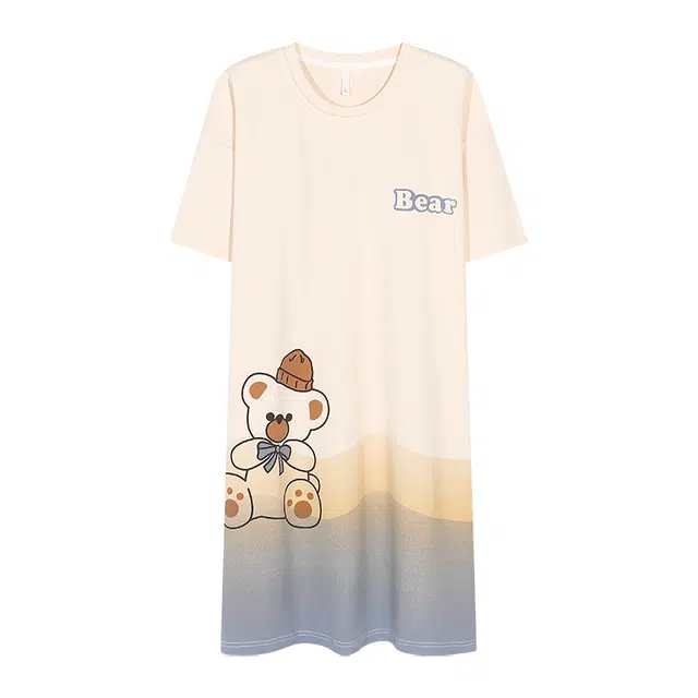 俏佳人 带胸垫纯棉休闲舒适卡通透气短袖家居服睡裙 女款