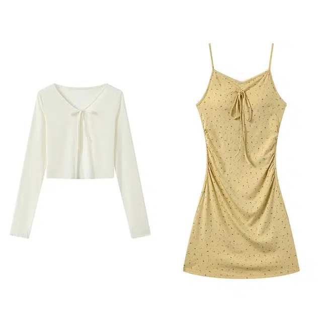 古莲菲 海边度假风辣妹碎花吊带连衣裙夏季纯欲风修身显瘦短裙裙装套装 女款