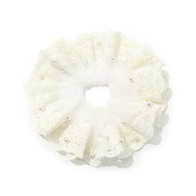 如花梦 公主风网纱蕾丝珍珠双层大肠甜美扎头发丸子头 布艺 发圈 女款