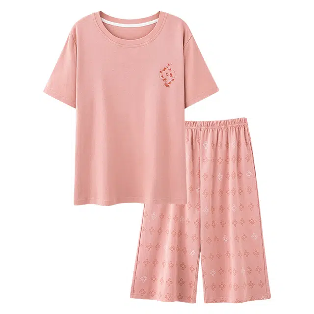 睦隆世家 纯棉短袖七分裤舒适休闲家居服可外穿睡衣套装 女款