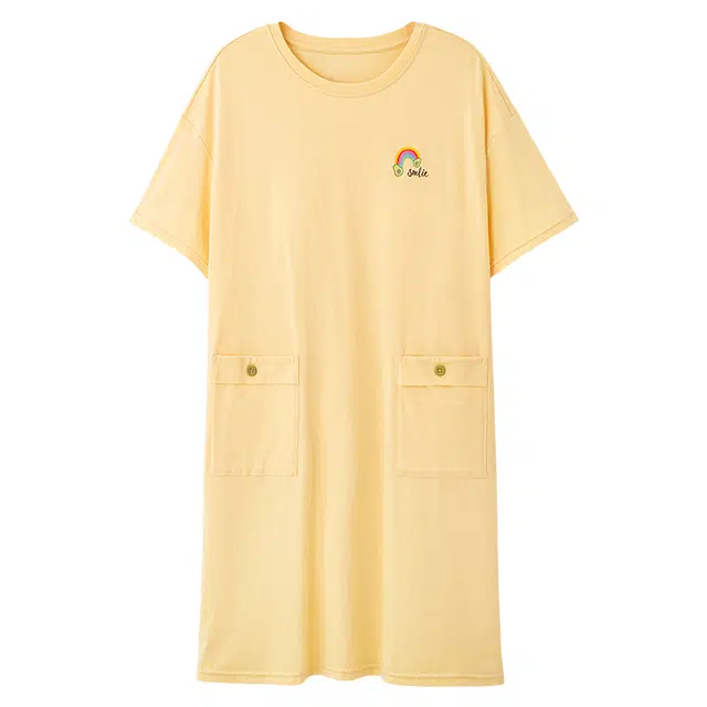 俏佳人 带胸垫纯棉舒适柔软透气中长款圆领短袖睡裙 女款