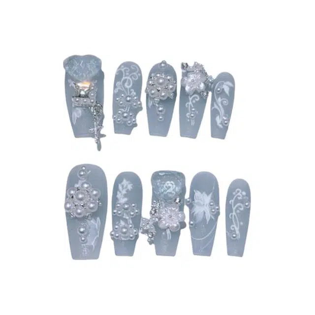 计轩 新中式高级气质盘扣旗袍  穿戴甲 长款冰蓝色晕染 纯欲