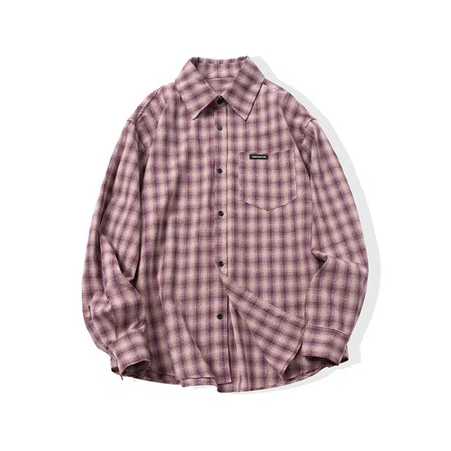 欧路得 美式复古格纹夏季潮牌美式宽松衬衣休闲情侣外套上衣长袖衬衫 男款