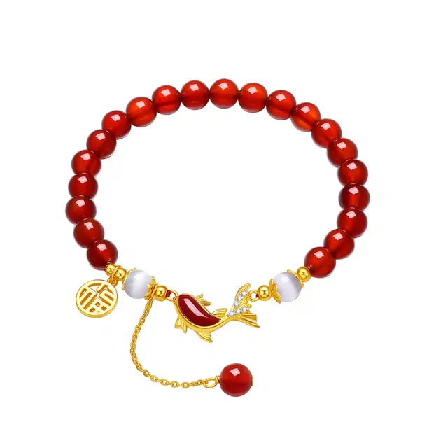 贝戈丽丝 国潮新中式鸿运锦鲤本命年红串珠链 考试上岸前程似锦福气满满时尚大方款 本命年红红火火春夏亮色 #好运再造辰砂 玛瑙 手串 女款