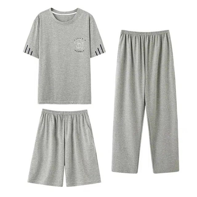 睦隆世家 夏季纯棉短袖高级感可外穿全棉宽松大码家居服套装睡衣 男款