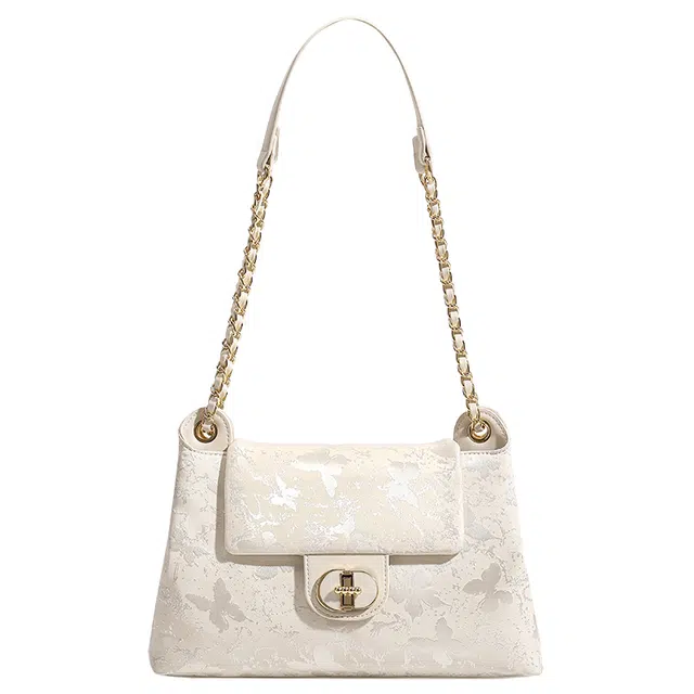 恒源祥 时尚百搭高级感刺绣吊坠百搭复古通勤 超纤合成革 斜挎单肩包 女款 米白色