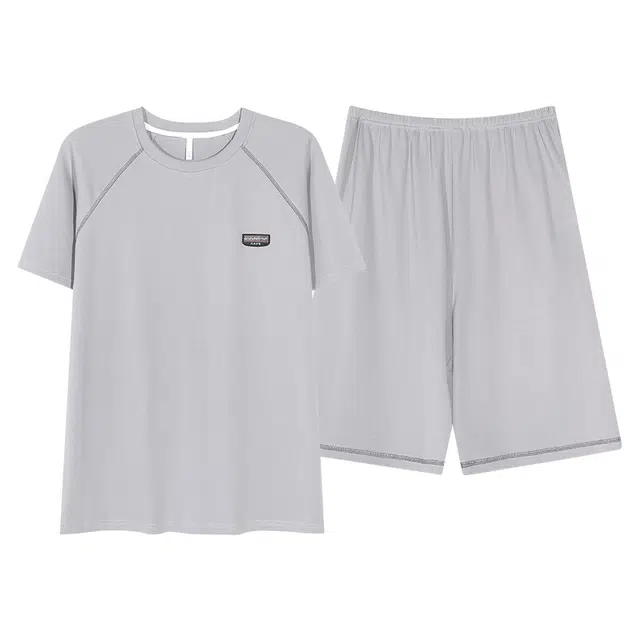 俏佳人 纯棉舒适透气基础慵懒短袖家居服纯色休闲睡衣套装 男款