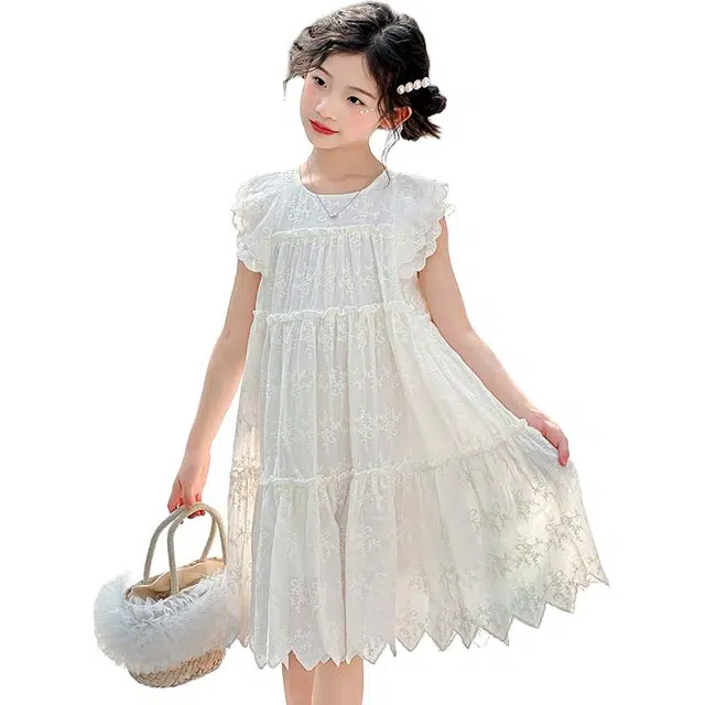 雅鹿连衣裙 简约舒适飞飞短袖 白色 儿童款