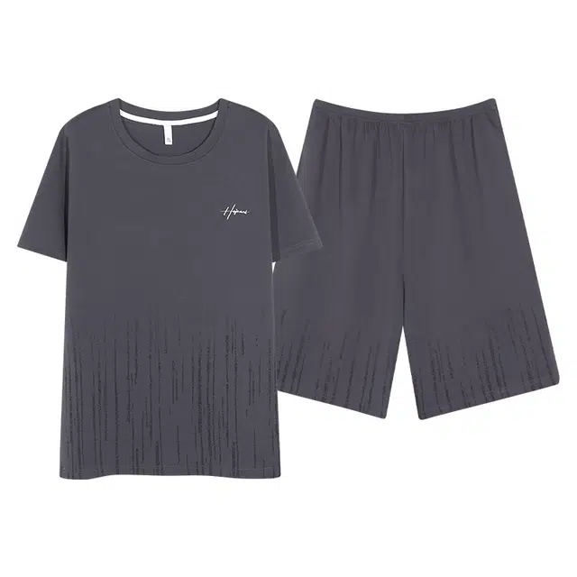 俏佳人 舒适透气基础休闲慵懒短袖五分裤家居服睡衣套装 男款