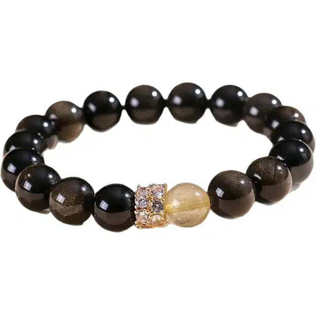 【互生阴阳】 饰之颜 新中式  国潮小众高级感金曜石  日常百搭 招财进宝 八方来财 好运天然 金发晶 水晶手串 男女同款情侣款