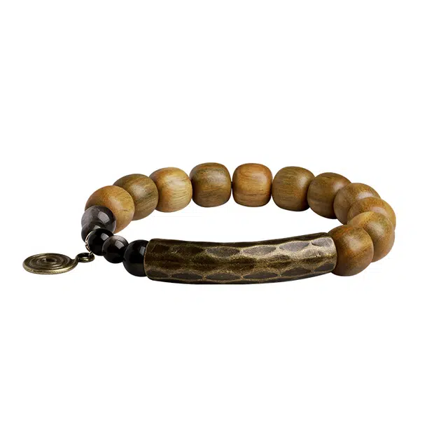 木盛缘 【能量汇聚循环新生】新中式国潮个性转运招财神秘助力财源滚滚单圈文玩好运 绿檀 手串 男女同款情侣款