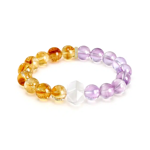 央创时尚 中国黄金【前程似锦 进宝】紫气东来九紫离火串珠 新中式国潮百搭 事业旺招财纳福#好运天然 黄水晶 手串 女款