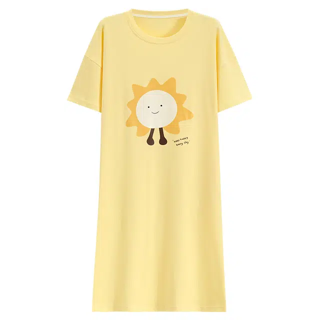 睦隆世家 纯棉短袖中长款连衣裙可外穿舒适简约休闲家居服睡裙 女款