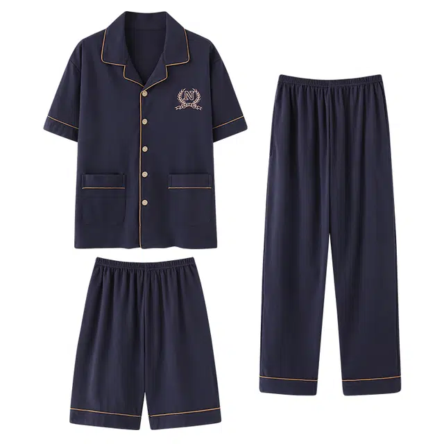 睦隆世家 纯棉短袖薄款舒适休闲家居服可外穿睡衣套装 男款