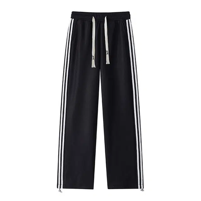 帝狼牛 男士夏季冰丝美式宽松直筒条纹运动长裤休闲裤 男款