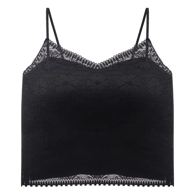 二三二三 小胸显大亲肤柔软透气舒适修身遮肉显瘦美型美背免穿内衣法式蕾丝吊带固定杯不移位贴身不勒精致时尚日常通勤百搭背心 女款