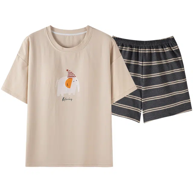 俏佳人 纯棉套头舒适透气慵懒休闲可外穿家居服圆领短袖睡衣套装 女款