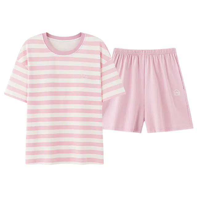 俏佳人 舒适透气慵懒休闲可外穿纯棉带胸垫套头短袖短裤家居服睡衣套装 女款