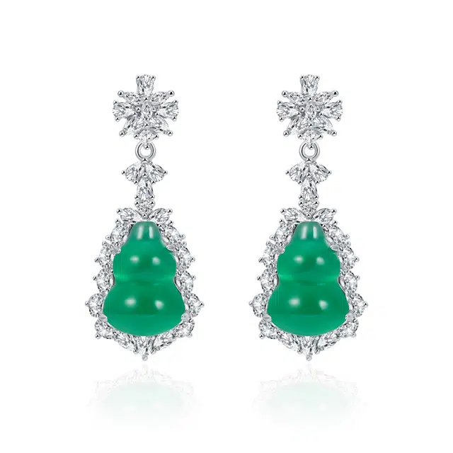 贝戈丽丝 【福禄双全 招财纳福】复古国潮新中式葫芦吉祥如意福气满满经典百搭气质简约日常穿搭#好运天然 玉髓 耳环 女款