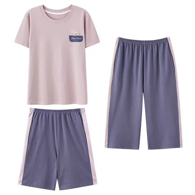 睦隆世家 纯棉短袖薄款休闲家居服可外穿睡衣套装 女款