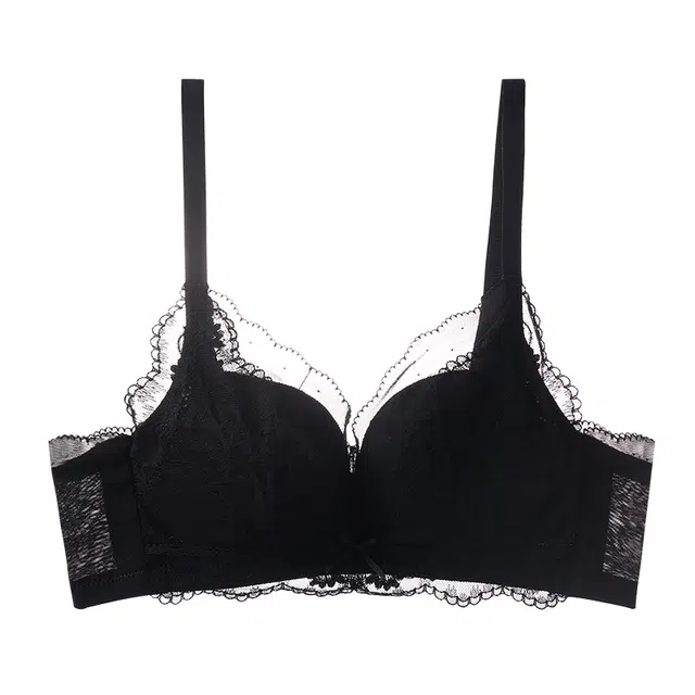 二三二三 自然聚拢提拉上托不空杯亲肤舒适内衣侧收副乳无钢圈可调节肩带软支撑胸罩性感蕾丝法式甜美慵懒时尚百搭纯欲文胸 女款