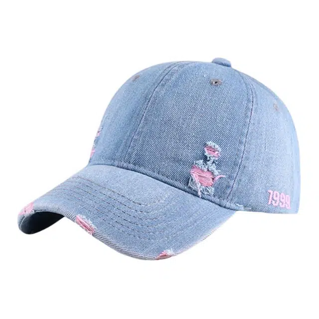 小猪班纳 个性街头做旧破洞美式复古牛仔软顶时尚百搭潮 棉 鸭舌帽 男女同款情侣款