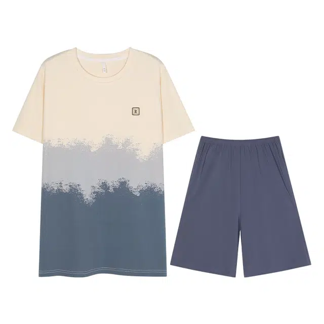 向薇 薄款时尚短袖青少年家居服可外穿睡衣套装 男款