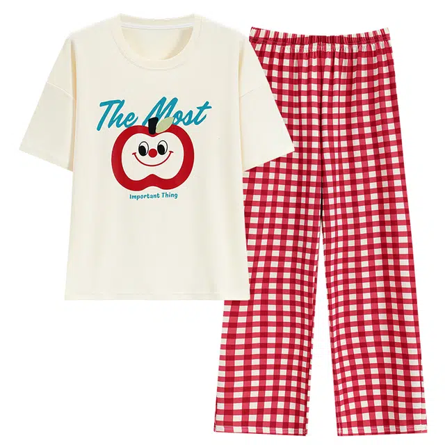 睦隆世家 纯棉短袖家居服可外穿简约休闲睡衣套装 女款