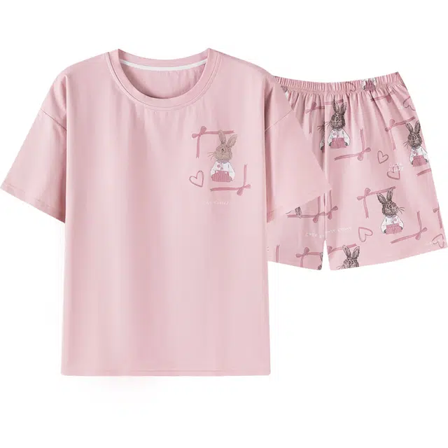 俏佳人 纯棉套头舒适透气慵懒家居服休闲可外穿圆领短袖睡衣套装 女款