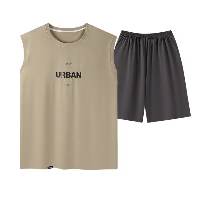 俏霓桐 夏季薄款简约运动休闲百搭舒适棉亲肤透气无袖家居服可外穿睡衣套装 男款