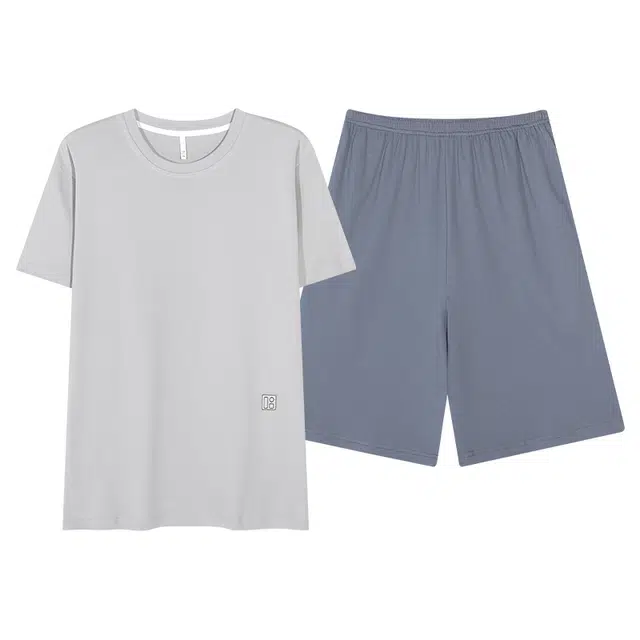 俏佳人 纯棉舒适透气基础纯色短袖休闲慵懒家居服睡衣套装 男款