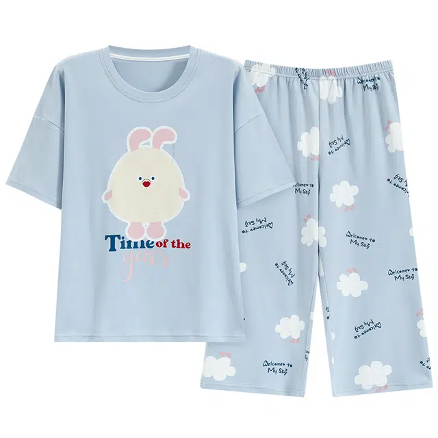 睦隆世家 纯棉短袖印花简约家居服可外穿睡衣套装 女款