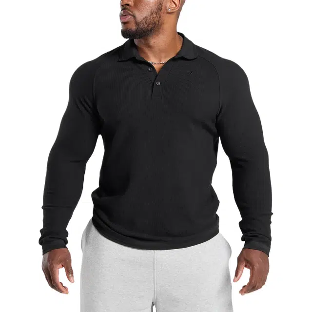 GYMSHARK Long Sleeve WafflePolo