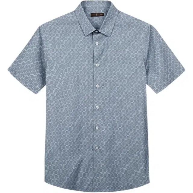 才子 时尚满印舒适休闲短袖衬衫 男款