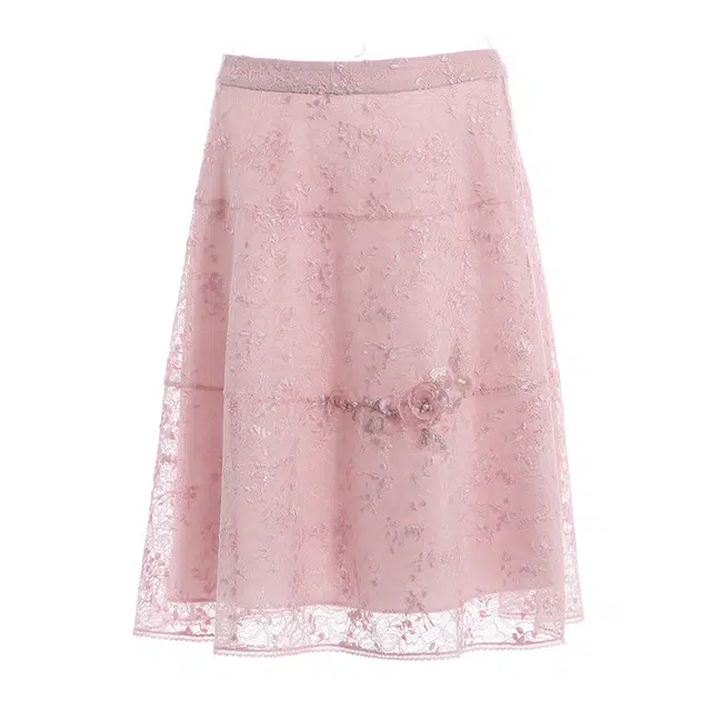 粉红玛琍 蕾丝通勤自然腰百搭时尚休闲长裙 女款