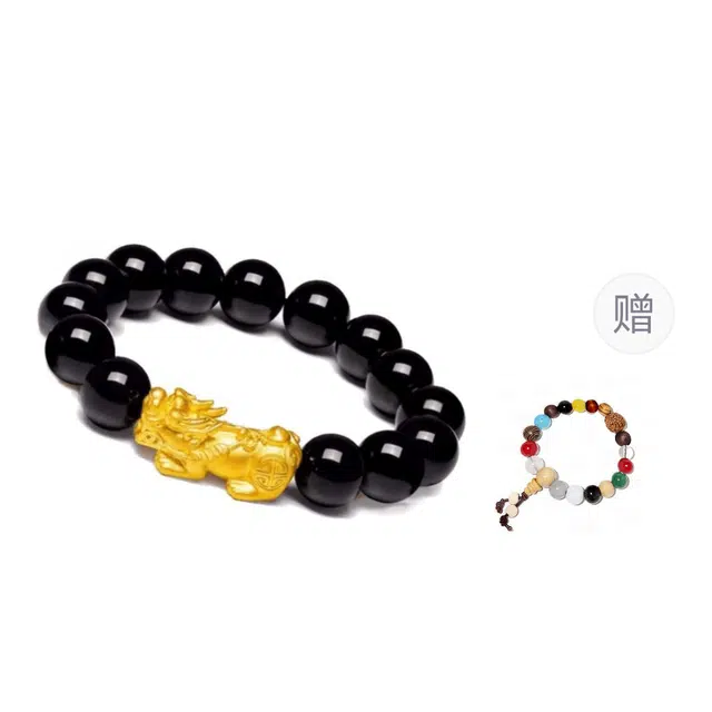 镯钰瑭 【到手两条】招财纳福吞金兽 貔貅 转运珠 国潮 送福气礼盒财运来佛珠精致 盘玩百搭#好运 黑檀 木作手串 男女同款情侣款