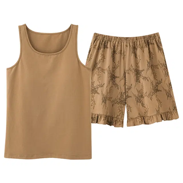 俏佳人 舒适休闲带胸垫基础纯棉透气可外穿背心家居服睡衣套装 女款