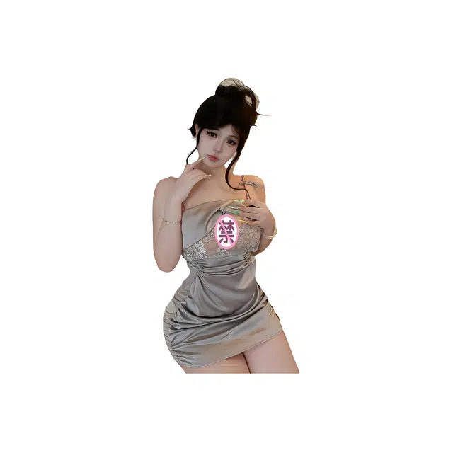 崇朵  大码性感 免脱小胸 诱惑约会战袍吊带蕾丝睡裙