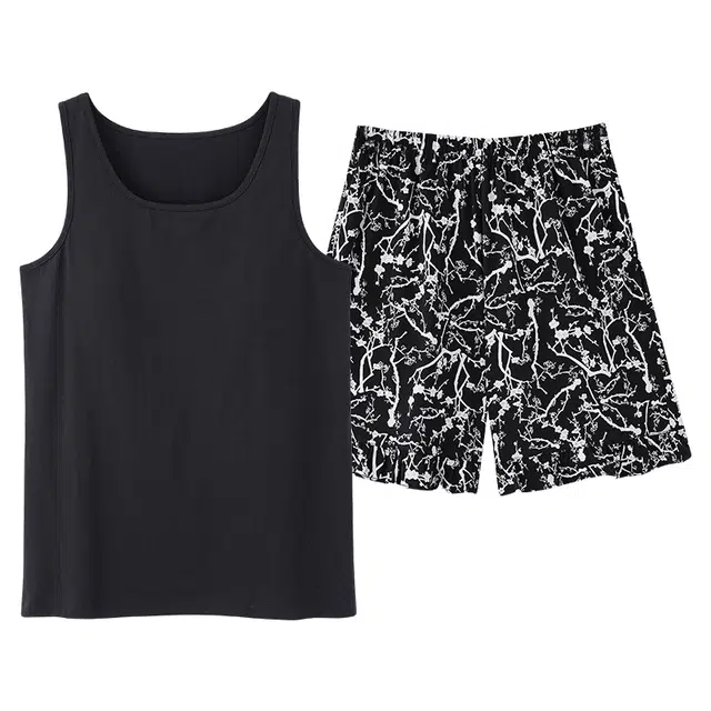 俏佳人 透气休闲带胸垫纯棉舒适可外穿背心家居服睡衣套装 女款