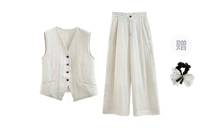 涂诗菲 法式温柔气质高级感老钱风马甲背心设计感高腰显瘦阔腿裤休闲套装 女款