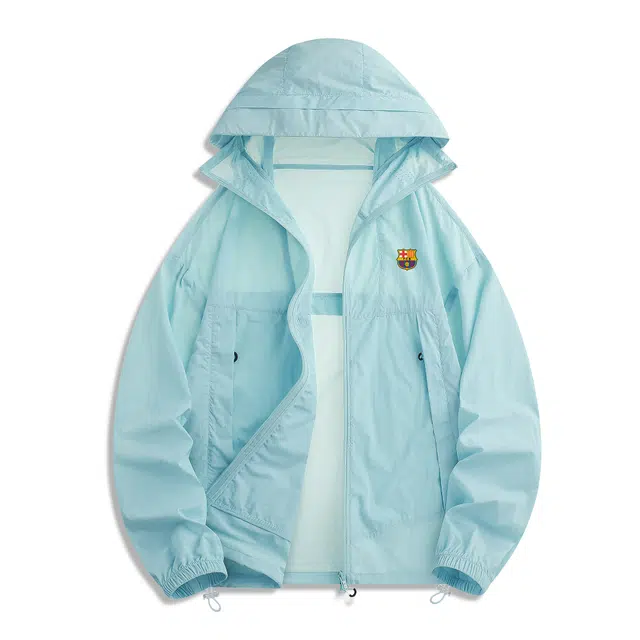 巴塞罗那足球俱乐部 凉感薄款透气百搭冰丝户外运动连帽速干遮阳长袖 超轻防紫外线防晒服 男女同款