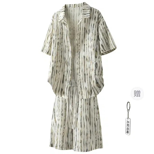 北欧攻略 夏威夷沙滩风痞帅松弛高级感纯色垂感飘逸舒适透气薄款衬衣外套宽松大码休闲通勤短袖短裤衬衫套装 男女同款