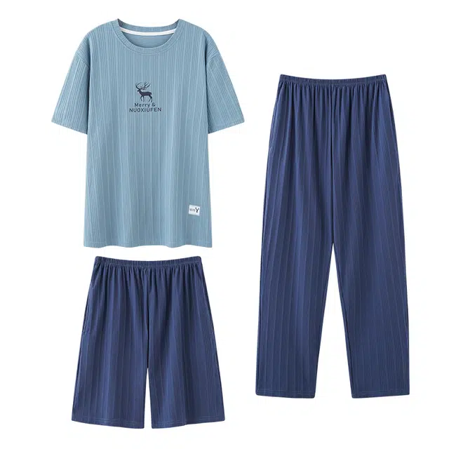 睦隆世家 夏季纯棉短袖套头高级感可外穿全棉宽松大码家居服睡衣 男款