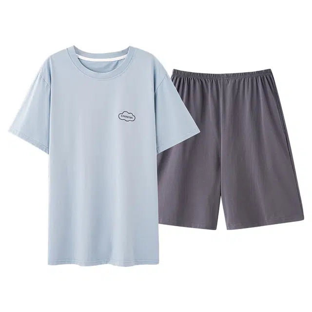 俏佳人 纯棉基础休闲舒适透气慵懒短袖家居服睡衣套装 男款