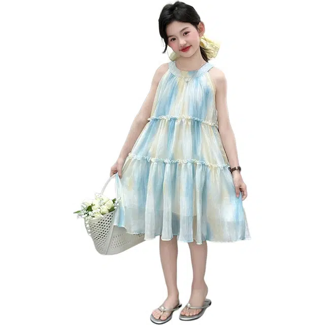 泰迪珍藏连衣裙 时尚舒适亲肤流行柔和无袖 蓝色 儿童款